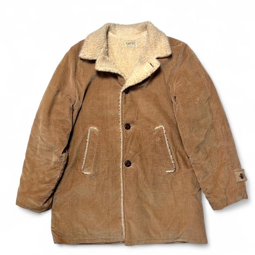 Fingerhut Vintage 70s Tan Cotton Corduroy Sherpa Rancher Western Coat 40